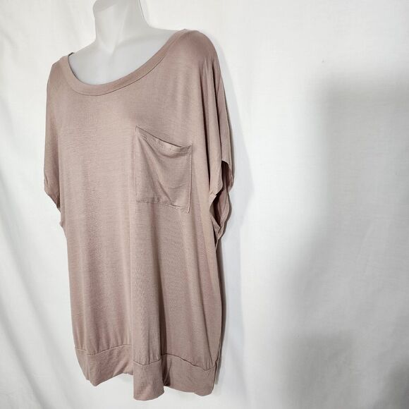 Talulah Womens Top Small Tan Short Cap Sleeve Round Neck Casual Pocket Band Hem - Picture 4 of 8